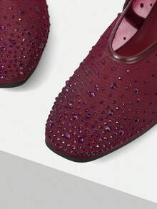 MOTF PREMIUM WOMEN'S COMMUTING CASUAL COMFORTABLE VERSATILE MARY JANE SQUARE TOE FLAT SHOES FOR CHRISTMAS - Burgundy - View 3