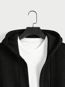 EURMUSE Cotton Men Zip Up Drawstring Thermal Lined Hoodie Without Tee - Black - View 4