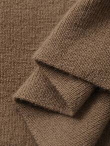 DAZY 女式高领条纹落肩长袖毛衣和针织裤休闲两件套，秋冬 - 卡其色 - 查看 7