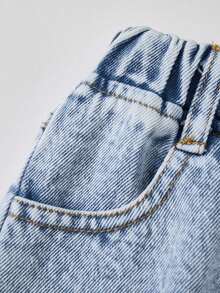 Baby Girls' Light Blue Washed Denim Jeans,Autumn Back-To-School Thin Fleece Pants - Light Wash - View 6