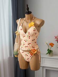 SHEIN Swim Summer Sweet Cherry Plaid Bikini Set - Multicolor - View 11