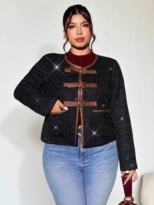 Firerie Plus Size Fashionable Commuter Shiny Jacket, Autumn