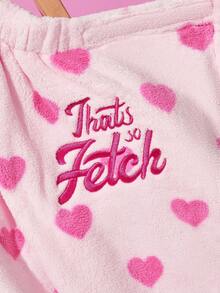Mean Girls X SHEIN 1pc Pink "Bad Girl" Bathrobe, Soft & Highly Absorbent Material, Heart Print, Suitable For Swimming, Bathing, Beach