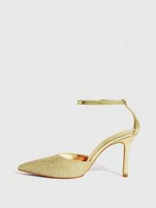 CUCCOO SZL Gold Metal PU Hollow One-Strap Peep Toe Sexy High Heel Pumps, Business Formal Party