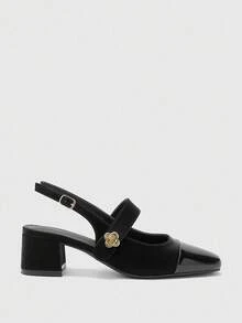 CUCCOO BIZCHIC Women's Classic Low Heel Slingback Flats, Black - Black - View 2