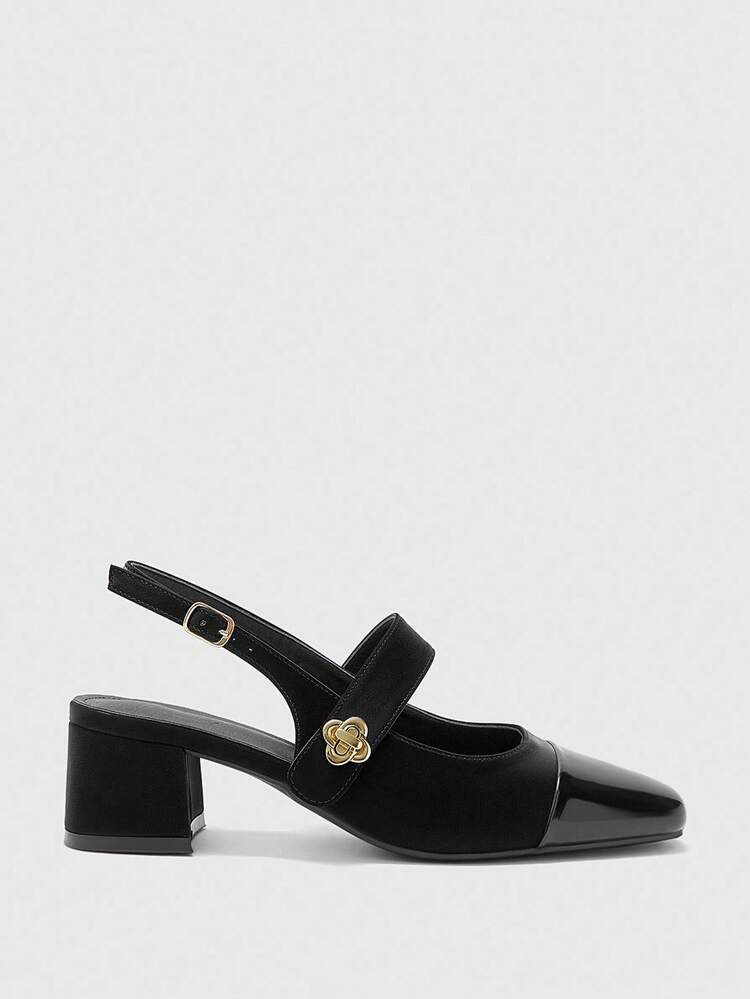 CUCCOO BIZCHIC Women's Classic Low Heel Slingback Flats, Black Spring Shoes