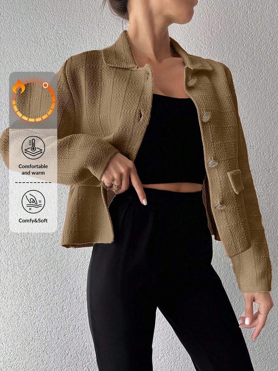 EURMUSE 女士纯色前扣优雅通勤长袖开衫