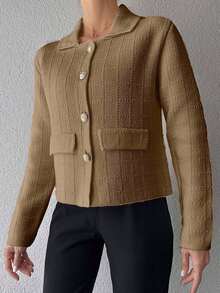 EURMUSE 女士纯色前扣优雅通勤长袖开衫