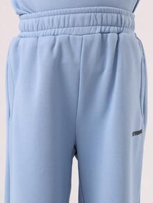 SUMWON Studios Boys Two Piece Co-Ord Set Casual Wide Leg Pants Sweatshirt Outfit For Spring Summer Fall Casual Everyday Wear - Dusty Blue - View 7