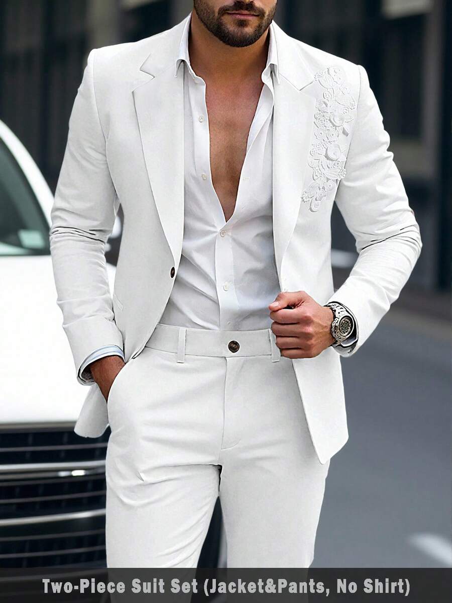 Manfinity Bizformal Bộ vest công sở nam màu trắng, thiết kế nhún vai, phù hợp mặc đi làm hàng ngày, cũng là món quà lý tưởng cho bạn trai hoặc chồng, người giàu có - trắng - Xem 1