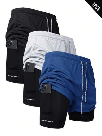 Manfinity Sport Corelite 1 件男士健身短裤、跑步训练短裤、篮球短裤，带快干衬里和二合一设计，春夏季