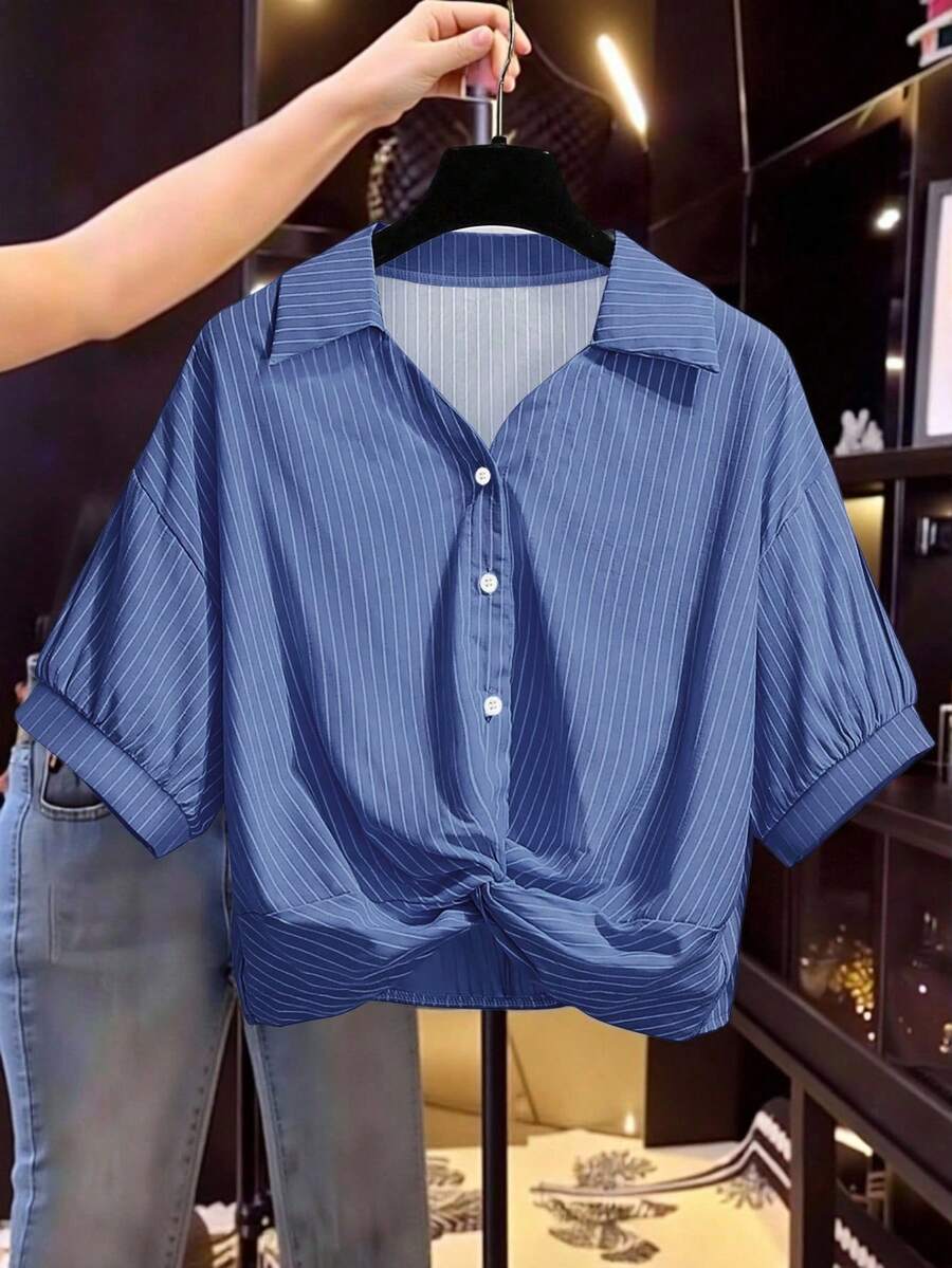 Franclia 女士休闲条纹扭纹短袖衬衫 - 彩色 - 查看 1