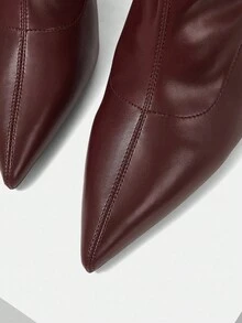 Mnmlis Elegant Pointed Toe Slim Heel Thigh High Boots, Vintage Burgundy, Professional Lady Style - Burgundy - View 5