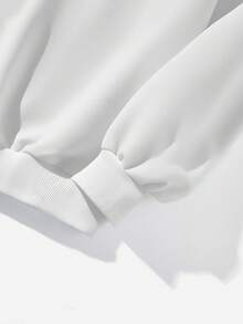 SHEIN EZwear 美国国旗图案休闲简约印花宽松圆领长袖女式卫衣，适合秋冬季穿着。 - 白色 - 查看 4