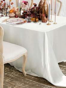 SHEIN 1 件/2 件缎面桌布，白色/奶油色/香槟色/粉色矩形桌布，光滑涤纶面料，适用于婚礼装饰、生日派对装饰、周年纪念、新娘送礼会装饰、婚礼、宴会派对活动、毕业派对装饰