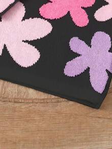 2pcs Setelan Sweater Turtleneck Motif Bunga Hitam dan Celana Panjang Lebar untuk Bayi Perempuan, Pakaian Rajut Musim Gugur yang Lucu, Setelan Musim Dingin Bermotif Bunga Warna-warni yang Serasi untuk Keluarga - Hitam - View 5