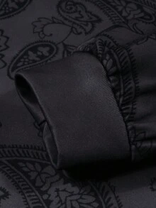 ROMWE MEN Street Life Men's Autumn Skull Print Zip-Up Hoodie Sweatshirt