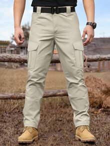 Manfinity Nomadique 秋季男士多口袋战术宽松直筒户外裤 - 米色 - 查看 4