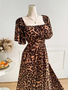 SHEIN EZwear Plus Size Dresses Casual Street Style Halloween Gothic Leopard Print Dress,Cheetah Print Dress - Multicolor - View 9