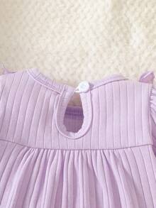 SHEIN 新生兒長袖米色圓領泡泡袖立體刺繡洋裝，可愛優雅、簡約舒適，適合秋季 - 紫色 - 查看 8