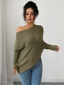 Elenzga Women's Army Green Autumn Casual Long Sleeve Sweater Top,Vintage Stockholm Street Style,Elegant Date Teacher Office Work Wear,Holiday Music Concert - Khaki - View 3