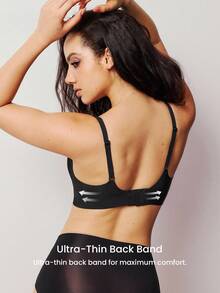 LUVLETTE Dream Curve Air Wireless Seamless Breathable Sheer T-Shirt Plunge No Show Underwear Black Airy Sticky Basic SizeFreedom Bra Also Suitable For Teen Girl & Young & Kid