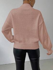 SHEIN LUNE 女式撞色图案高领简约日常长袖毛衣 - 藕粉色 - 查看 2