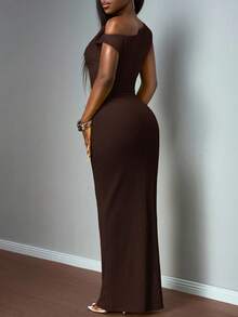 Slaydiva 2025 Spring/Summer New Arrival, Suitable For Birthday Party, Back To School, Campus Style, Daily Wear, Casual, Vacation, Cruise Travel, Beach, Sunbathing, Viral , Streetwear, Elegant, Commute, Business Casual, Sexy, One-Shoulder, Bodycon, Textured Vertical Stripe Fabric, Green, Women's Extra Long Maxi Dress For Summer