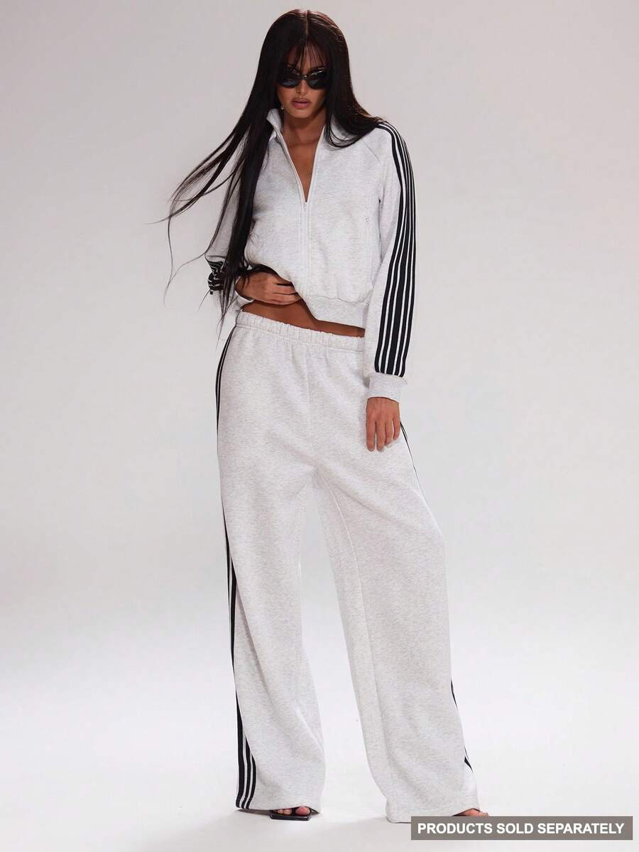 MUSERA Quần jogger ống rộng kẻ sọc bên hông, chỉ bao gồm phần dưới, kiểu dáng dễ thương, năng động, phù hợp với phong cách đường phố, thể thao, công sở, chạy bộ, mùa đông. - Màu Xám nhạt - Xem 1