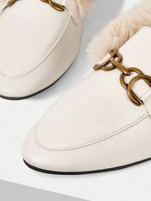 Mnmlis 2025 New Plush Lined Slip-On Loafers With Metal Buckle, Soft Leather Flat Shoes For Women, Autumn/Winter - Chantilly - View 5