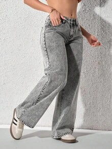 SHEIN Unity Plus Size Y2K Fashion Distressed Low Waist Baggy Jeans - Light Grey - View 3