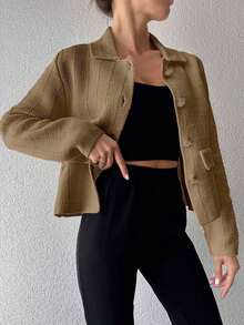 EURMUSE 女士纯色前扣优雅通勤长袖开衫