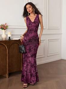 EastFlair Women's Elegant Plunging Neck Backless Dress