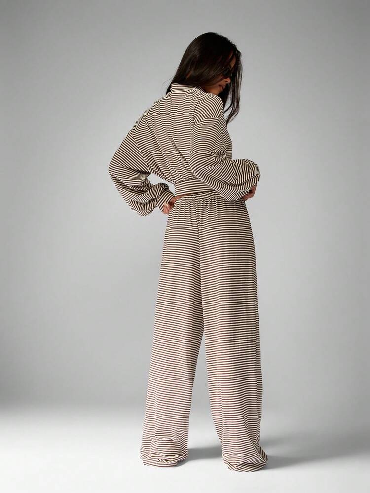 MISSGUIDED Striped Zip Up Jacket With Wide Leg Pants
