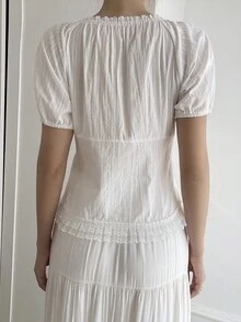 DAZY 女士夏季圆领短袖系带休闲度假衬衫 - 白色 - 查看 3