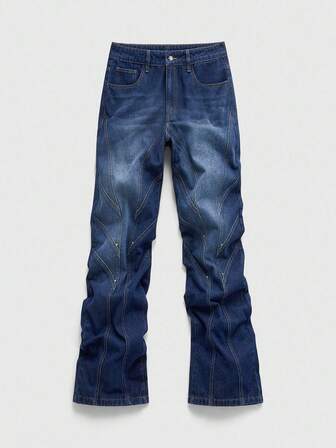 Street Life Men's Simple Everyday Patchwork Denim Jeans, Blue