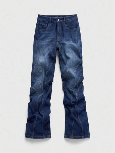 Street Life Jeans de mezclilla de parches sencillos para uso diario de hombres, azul