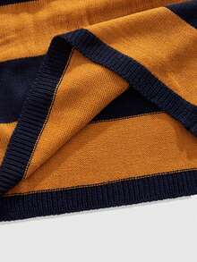 ROMWE MEN Academia 男士休闲条纹圆领长袖毛衣 - 芥末黃 - 查看 5