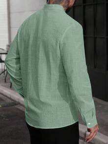 Manfinity CasualCool Áo sơ mi nam tay dài đơn giản, tối giản, màu trơn - Màu xanh Bạc hà - Xem 2