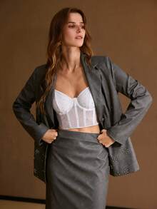 MOTF PREMIUM WOMEN LONG STRAIGHT FITTED RIVET DECOR SKIRT - Dark Grey - View 7