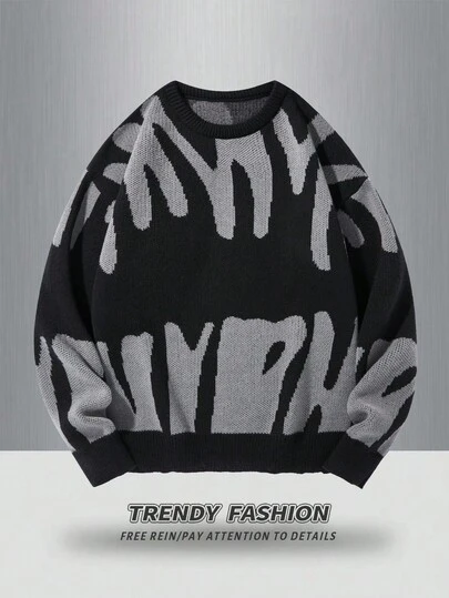 Claim Dot Plusstorlek herrtröja med rund halsringning, långärmad, för höst/vinter, med bokstäver och grafisk design