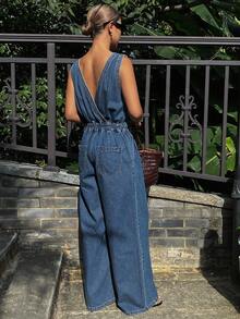DAZY Women's V-Neck Casual Denim Bib Pants And Jumpsuit