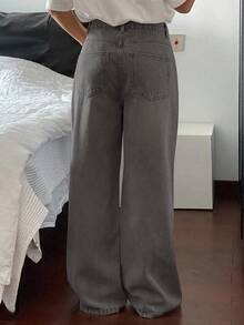 Livesso 女士宽松休闲破洞牛仔裤，夏季新品 - 深灰色 - 查看 3