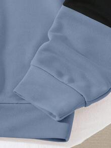 SHEIN 青少年男童休闲圆领长袖撞色卫衣，宽松版型，适合春、夏、秋、冬，居家和上学