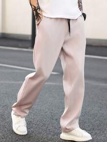 Manfinity Hypemode Men Casual Versatile Commuting Solid Color Pants, Fall - Baby Pink - View 5