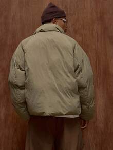 Musero Oversized Slightly Cropped Fit Asymmetrical Zip Through Fastening Puffer Hoodless Coat Funnel Neck Jacket /Premium Spring&Summer - Army Green - View 4