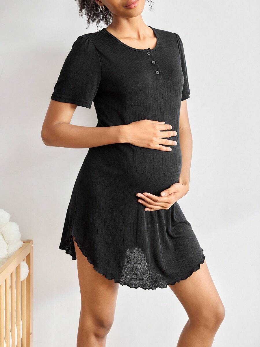 BloomMama Fashionable Casual Maternity & Nursing Dress - Black - View 1