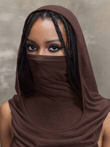 ROMWE Grunge Punk Y2K 千禧年复古启示录连帽低胸高开衩连衣裙 - 咖啡棕 - 查看 6