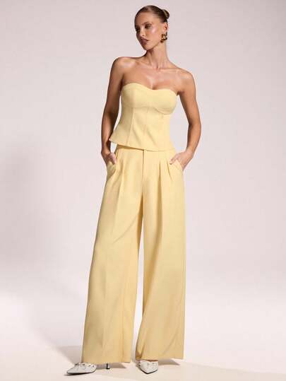 SHEIN BAE Conjunto de top bandeau de unicolor y pantalones con bolsillo plisado