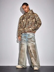 ROMWE MEN Street Life Quần jean ống rộng thời trang nam dáng rộng màu gradient - Màu xanh lam - Xem 3